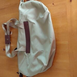 Beige LL Bean Overnight Tote Bag with Leather Accents